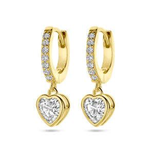 klapoorringen hart zirkonia 20 mm 1 micron zilver verguld (geel)