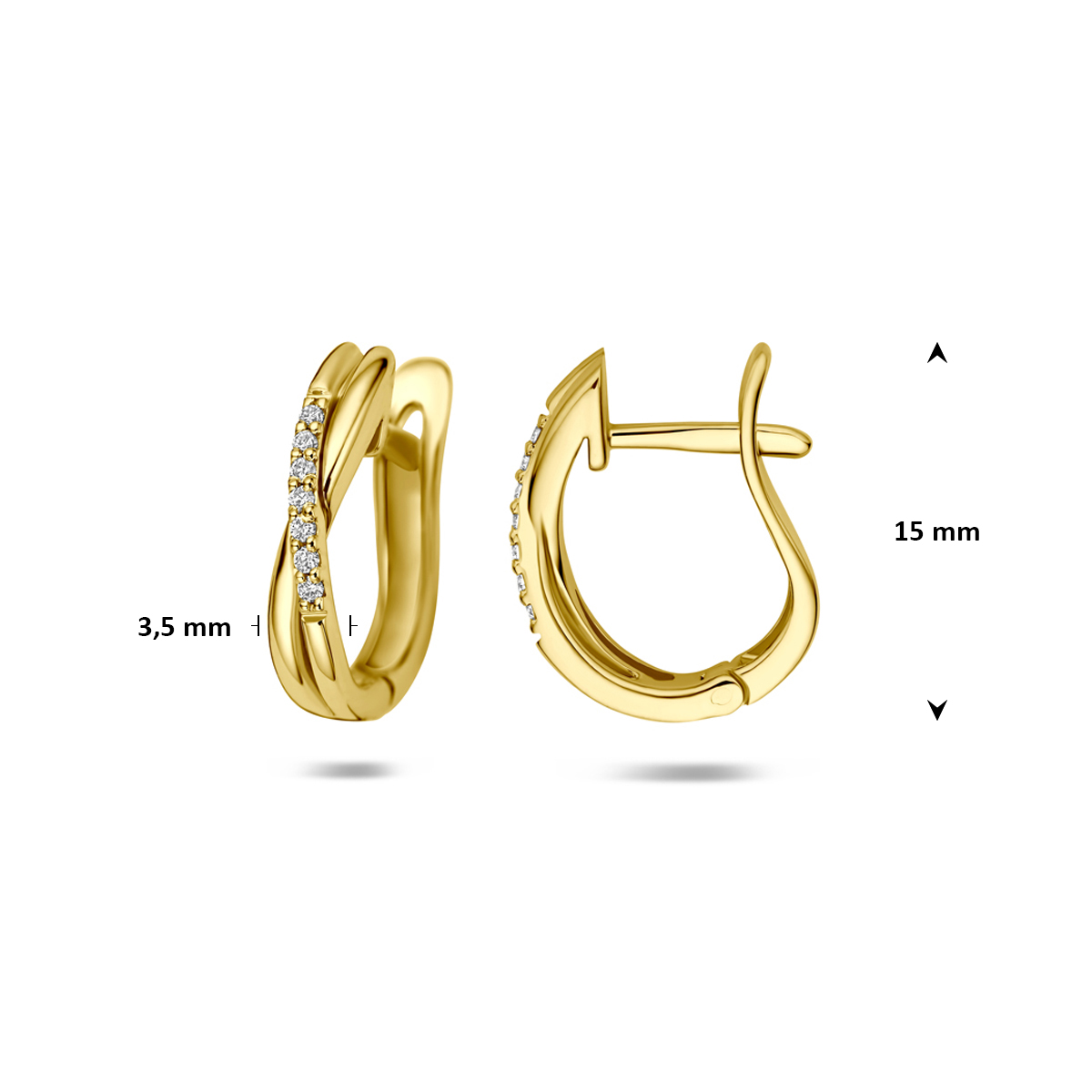 klapoorringen lab grown diamant 0.08ct (2x 0.04ct) f vs 15 mm 14K geelgoud - Afbeelding 4