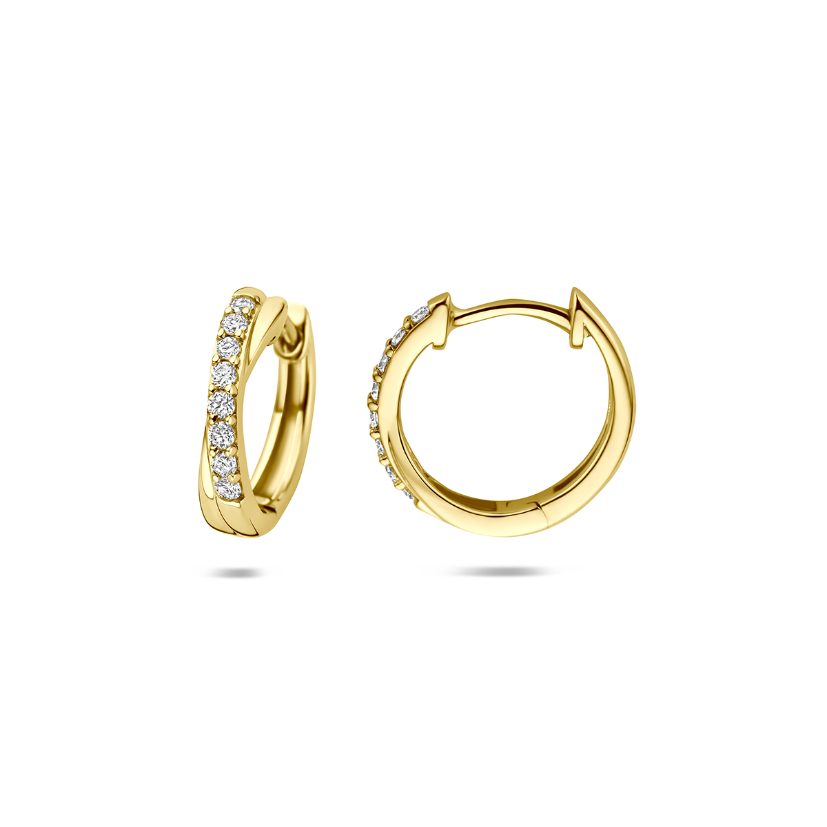 klapoorringen lab grown diamant 0.20ct (2x 0.10ct) g vs 13 mm 14K geelgoud - Afbeelding 3