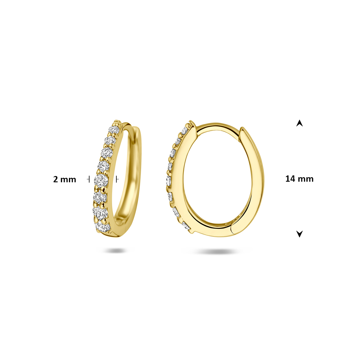 klapoorringen lab grown diamant 0.30ct (2x 0.15ct) f vs 14 mm 14K geelgoud - Afbeelding 4