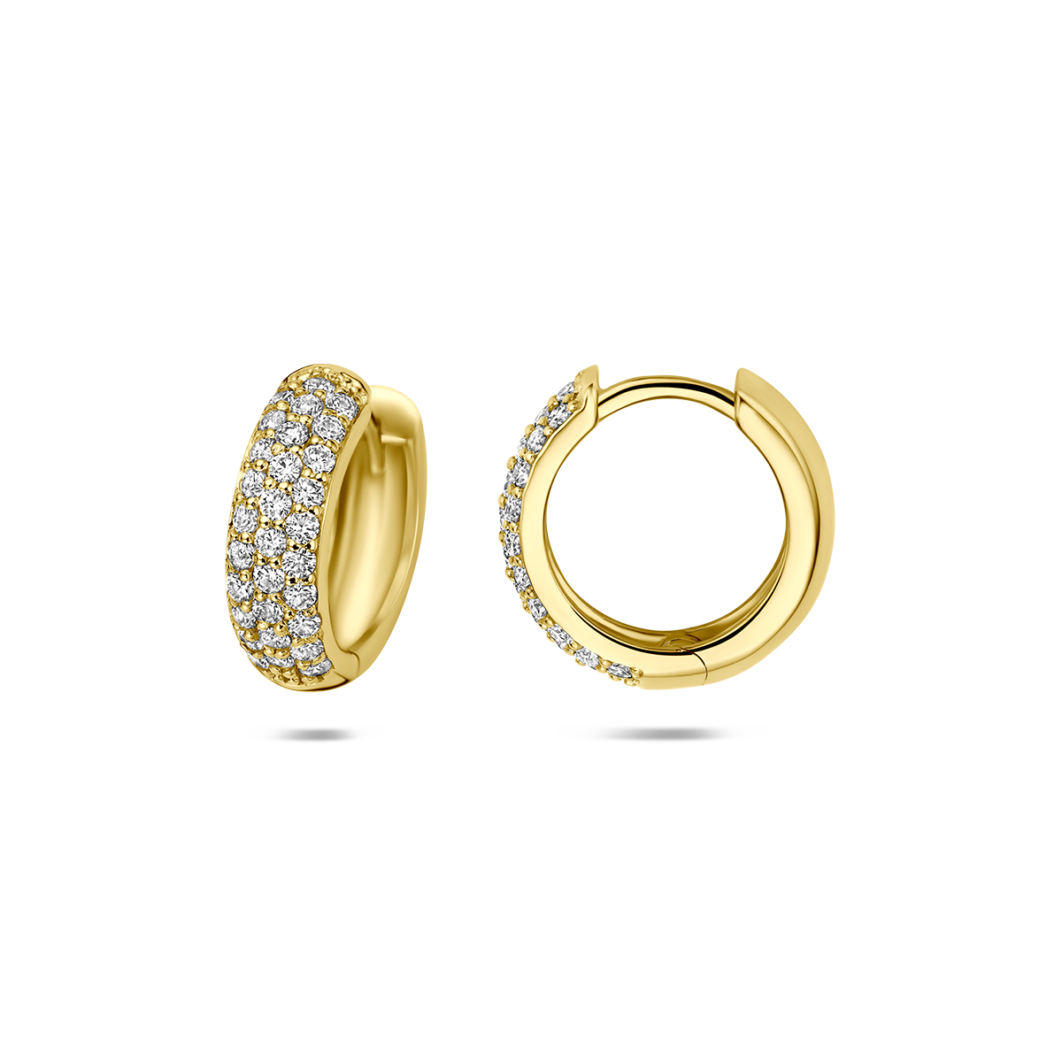 klapoorringen lab grown diamant 0.60ct (2x 0.3ct) f vs 13 mm 14K geelgoud - Afbeelding 3
