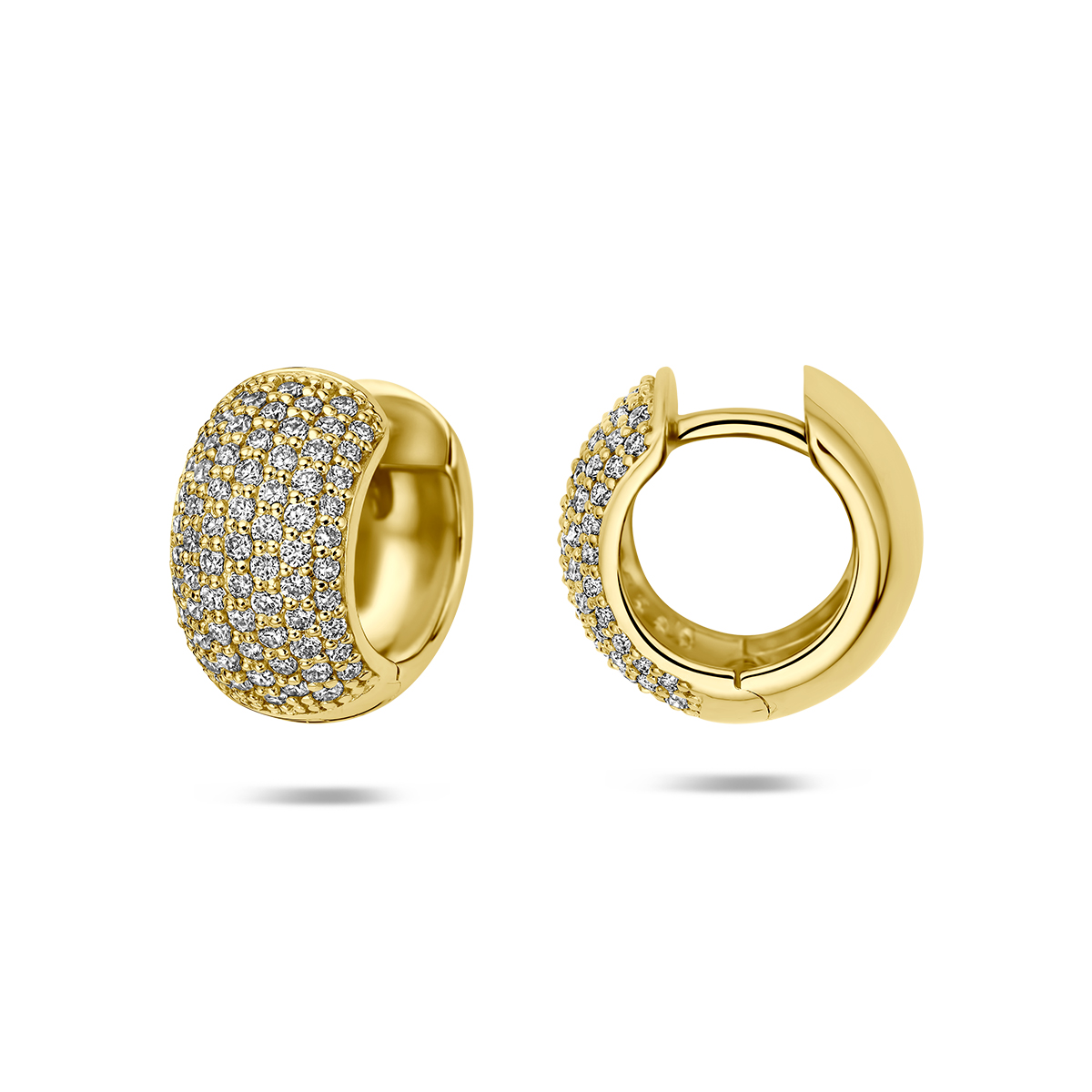 klapoorringen lab grown diamant 1.07ct (2x 0.535ct) f vs 14 mm 14K geelgoud - Afbeelding 3