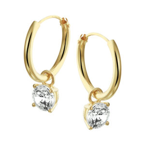 klapoorringen met hangers zirkonia 14K geelgoud