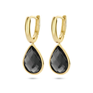 klapoorringen onyx 26 mm 14K geelgoud