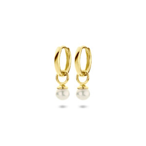klapoorringen parel 18 mm 1 micron zilver verguld (geel)
