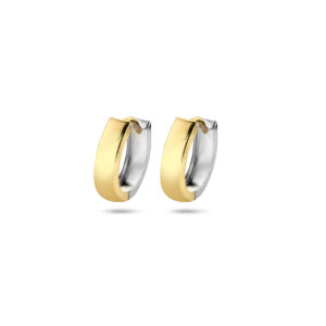 klapoorringen vlak 12 mm 14K bicolor goud geel/wit