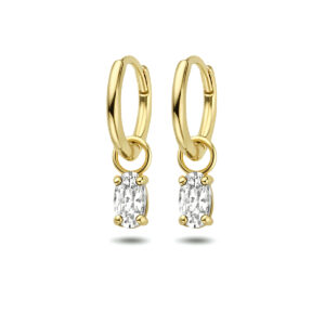 klapoorringen zirkonia 15 mm 14K geelgoud