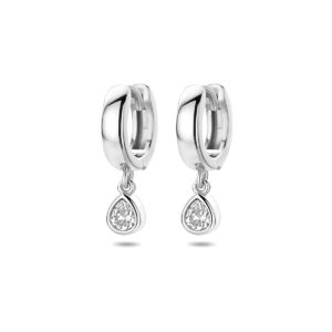 klapoorringen zirkonia 18 mm zilver gerhodineerd