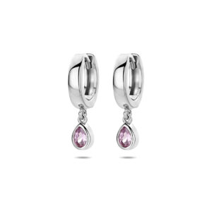 klapoorringen zirkonia 18 mm zilver gerhodineerd