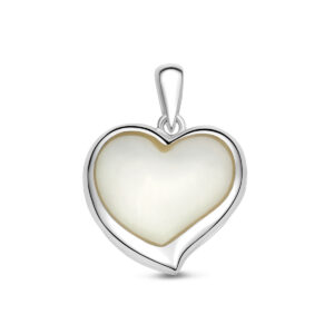 medaillon hart parelmoer 13 mm zilver gerhodineerd