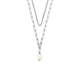 multi-collier parel 40,5 + 5 cm zilver gerhodineerd