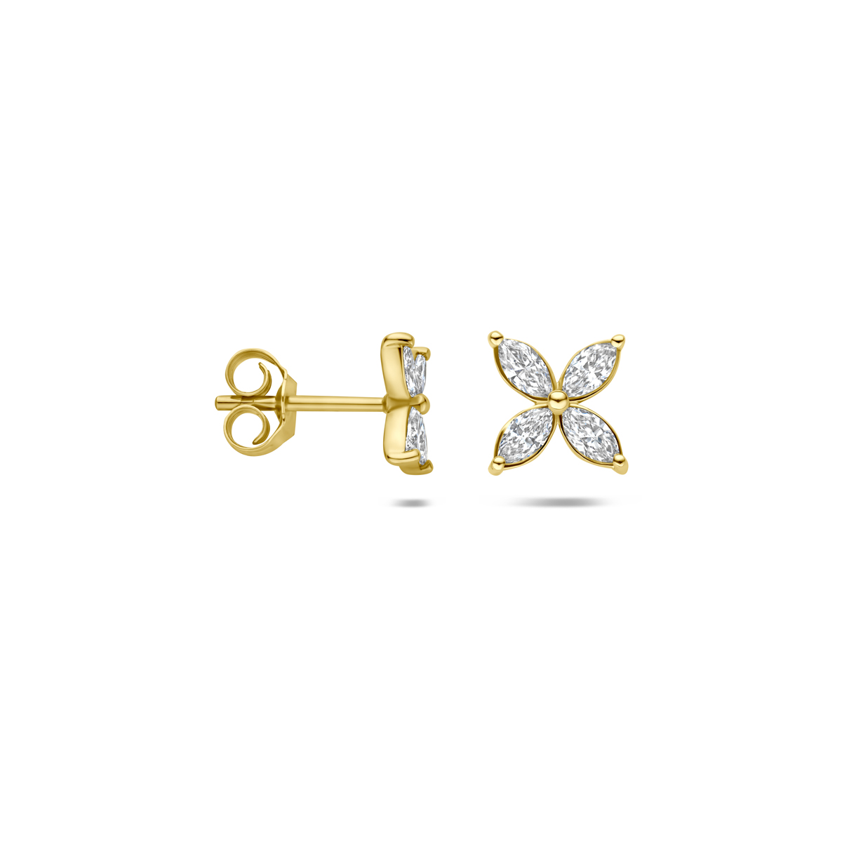 oorknoppen bloem lab grown diamant 0.56ct (2x 0.28ct) f vs 7,5 mm 14K geelgoud - Afbeelding 3