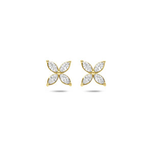 oorknoppen bloem lab grown diamant 0.56ct (2x 0.28ct) f vs 7,5 mm 14K geelgoud