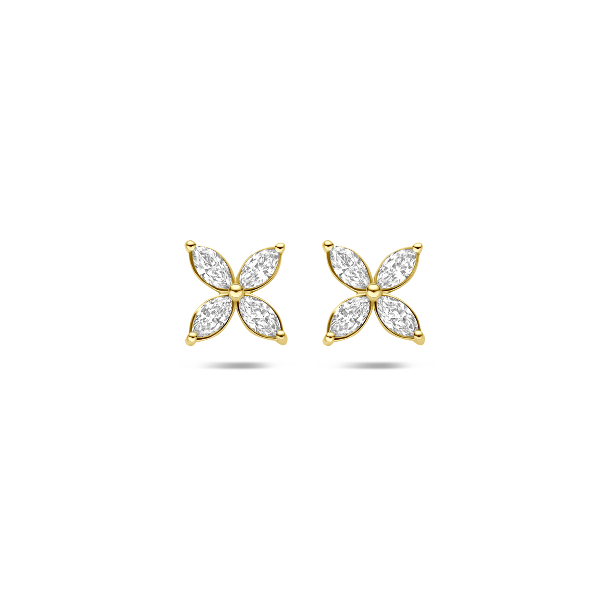oorknoppen bloem lab grown diamant 0.56ct (2x 0.28ct) f vs 7,5 mm 14K geelgoud