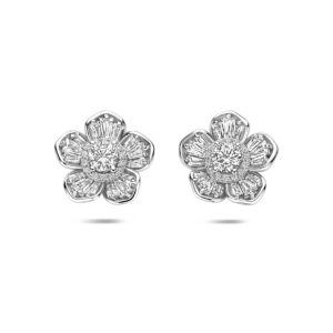 oorknoppen bloem zirkonia 13,5 mm zilver gerhodineerd