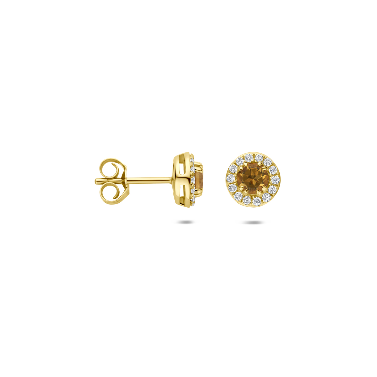 oorknoppen citrien en lab grown diamant 0.16ct (2x 0.08ct) f vs 7 mm 14K geelgoud - Afbeelding 3