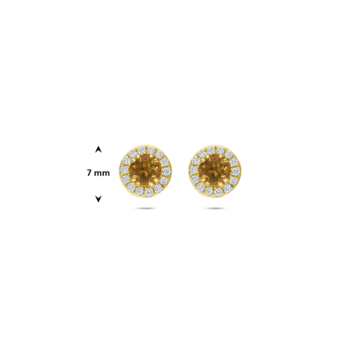 oorknoppen citrien en lab grown diamant 0.16ct (2x 0.08ct) f vs 7 mm 14K geelgoud - Afbeelding 4