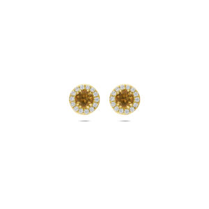 oorknoppen citrien en lab grown diamant 0.16ct (2x 0.08ct) f vs 7 mm 14K geelgoud