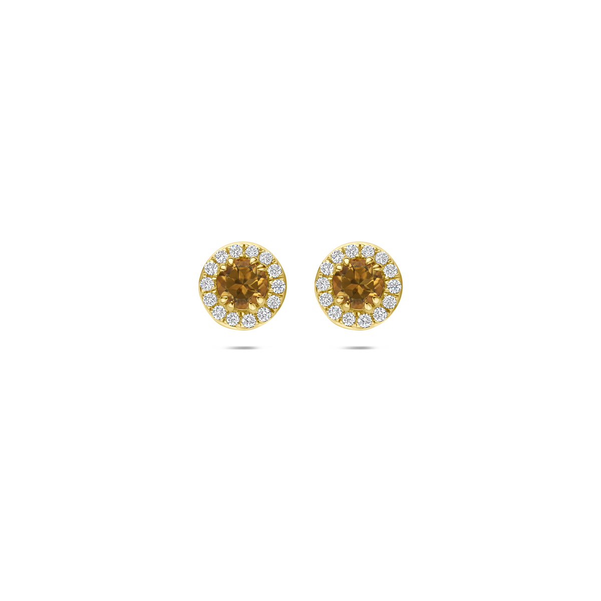 oorknoppen citrien en lab grown diamant 0.16ct (2x 0.08ct) f vs 7 mm 14K geelgoud