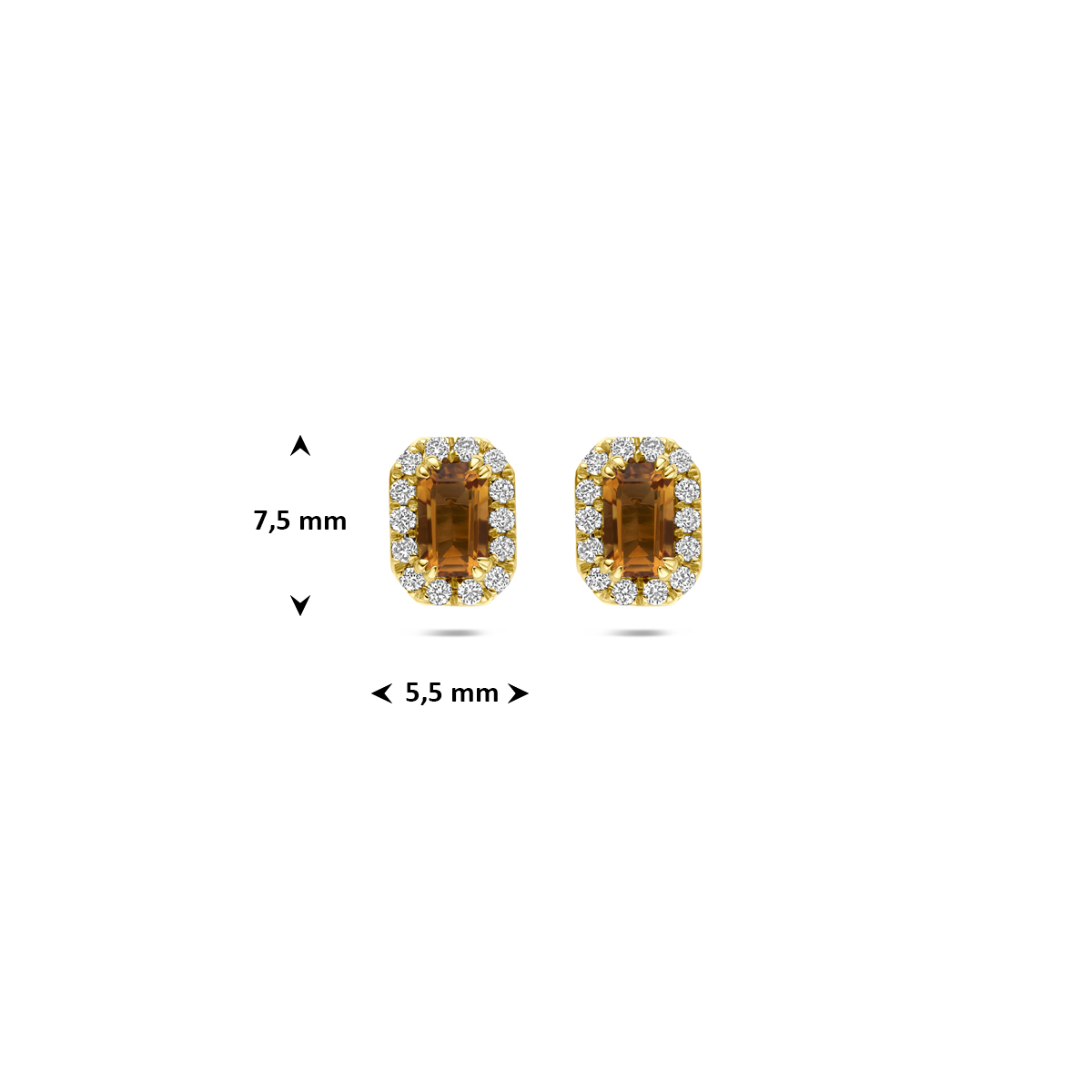 oorknoppen citrien en lab grown diamant 0.16ct (2x 0.08ct) f vs 7,5 mm 14K geelgoud - Afbeelding 4