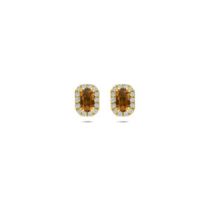 oorknoppen citrien en lab grown diamant 0.16ct (2x 0.08ct) f vs 7,5 mm 14K geelgoud