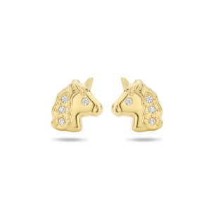 oorknoppen eenhoorn zirkonia 14K geelgoud