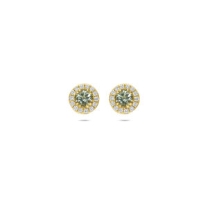 oorknoppen groen amethist en lab grown diamant 0.16ct (2x 0.08ct) f vs 7 mm 14K geelgoud