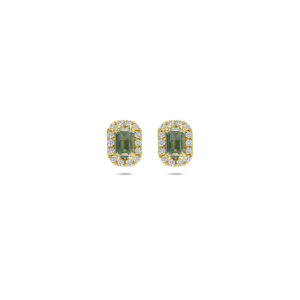 oorknoppen groen amethist en lab grown diamant 0.16ct (2x 0.08ct) f vs 7,5 mm 14K geelgoud