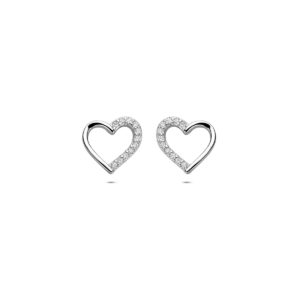 oorknoppen hartjes zirkonia 9 mm zilver gerhodineerd