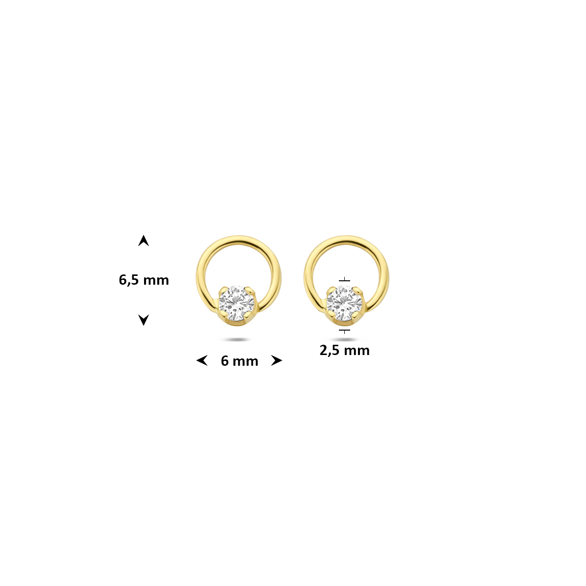oorknoppen lab grown diamant 0.13ct (2x 0.065ct) f vs 6,5 mm 14K geelgoud - Afbeelding 4