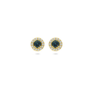 oorknoppen london blue topaas en lab grown diamant 0.16ct (2x 0.08ct) f vs 7 mm 14K geelgoud