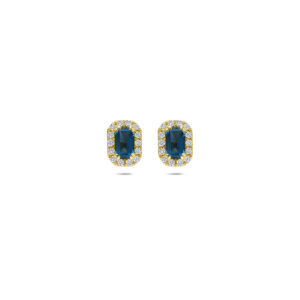 oorknoppen london blue topaas en lab grown diamant 0.16ct (2x 0.08ct) f vs 7,5 mm 14K geelgoud