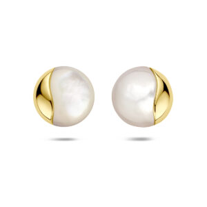 oorknoppen parelmoer 14 mm 14K geelgoud