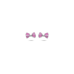 oorknoppen roze strik 4 mm zilver gerhodineerd