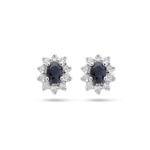 oorknoppen saffier en diamant 0.16ct (2x 0.08ct) h p1 14K witgoud
