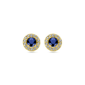 oorknoppen saffier en zirkonia 14K geelgoud