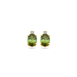 oorknoppen toermalijn en diamant 0.04ct (2x 0.02ct) h si 14K geelgoud