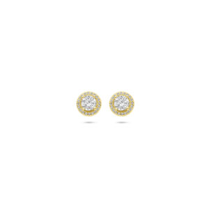 oorknoppen zirkonia halo 9 mm 1 micron zilver verguld (geel)