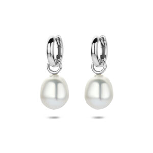oorringen parel 25 mm zilver gerhodineerd