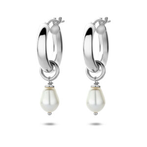 oorringen parel 28 mm zilver gerhodineerd