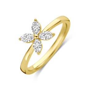 ring bloem lab grown diamant 0.40ct f vs 14K geelgoud