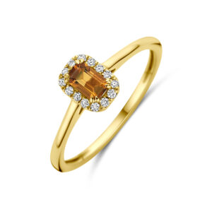ring citrien en lab grown diamant 0.08ct f vs 14K geelgoud