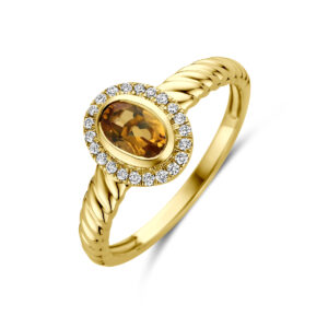 ring citrien en lab grown diamant 0.10ct f vs 14K geelgoud