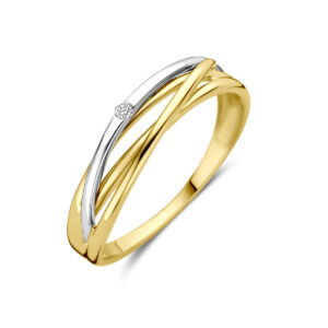 ring diamant 0.02ct  h si 14K bicolor goud geel/wit