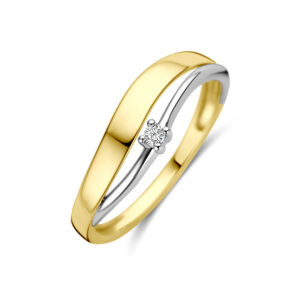 ring diamant 0.03ct h si 14K bicolor goud geel/wit
