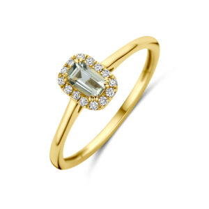 ring groen amethist en lab grown diamant 0.08ct f vs 14K geelgoud