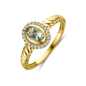 ring groen amethist en lab grown diamant 0.10ct f vs 14K geelgoud