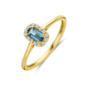 ring london blue topaas en lab grown diamant 0.08ct f vs 14K geelgoud