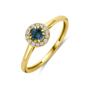 ring london blue topaas en lab grown diamant 0.08ct f vs 14K geelgoud