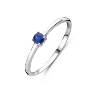 ring met geboortesteen saffier september zilver gerhodineerd